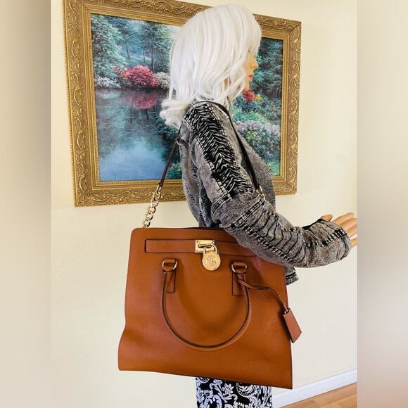 MICHAEL KORS Hamilton saddle saffiano leather shoulder bag satchel tote - Picture 3 of 9